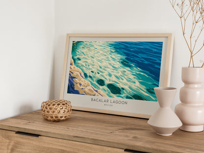 Bacalar Lagoon Landscape Matte Border Poster | Mexico Coastal Beach Decor Travel Wall Art — 12x18 in