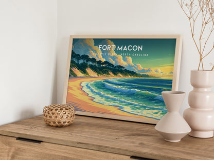 Fort Macon Landscape Poster | Atlantic Beach, North Carolina Destination Print Wall Art — 12x18 in