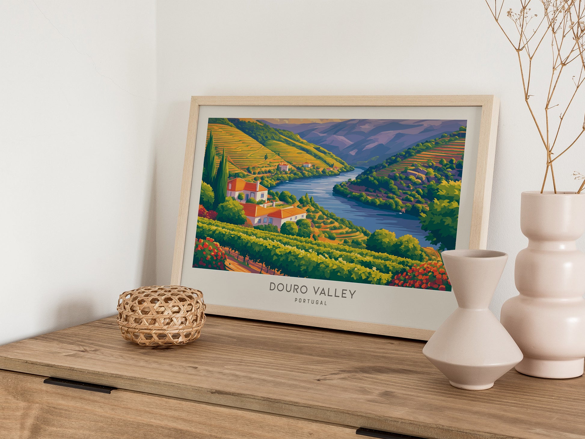 Douro Valley Landscape Matte Border Poster | Portugal Travel Wall Art — 12x18 in