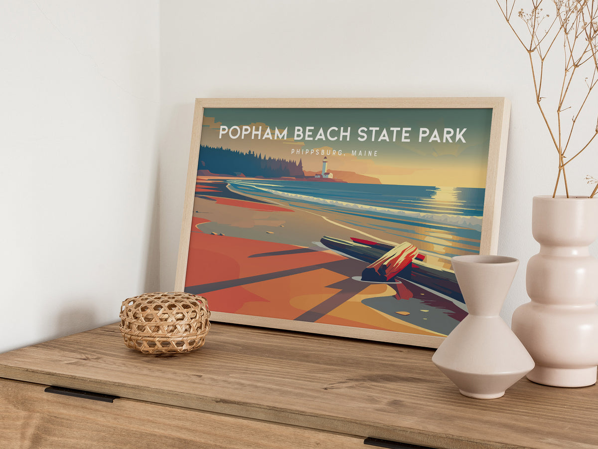 Popham Beach State Park Landscape Poster | Phippsburg, Maine Travel Wall Art — 12x18 in