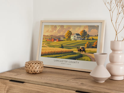 Lancaster County Landscape Matte Border Poster | Pennsylvania Travel Gift Vacation Wall Art — 12x18 in