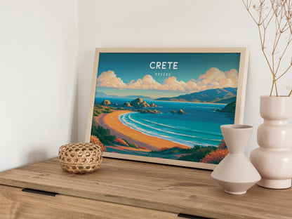Crete Landscape Poster | Greece Beach House Decor Framed or Unframed Wall Art — 12x18 in
