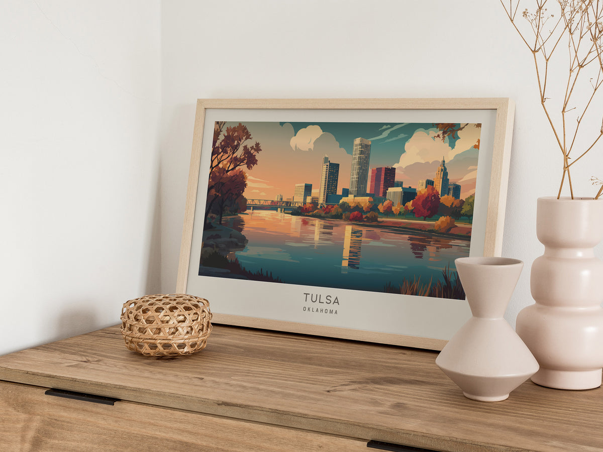 Tulsa Landscape Matte Border Poster | Oklahoma Travel Wall Art — 12x18 in