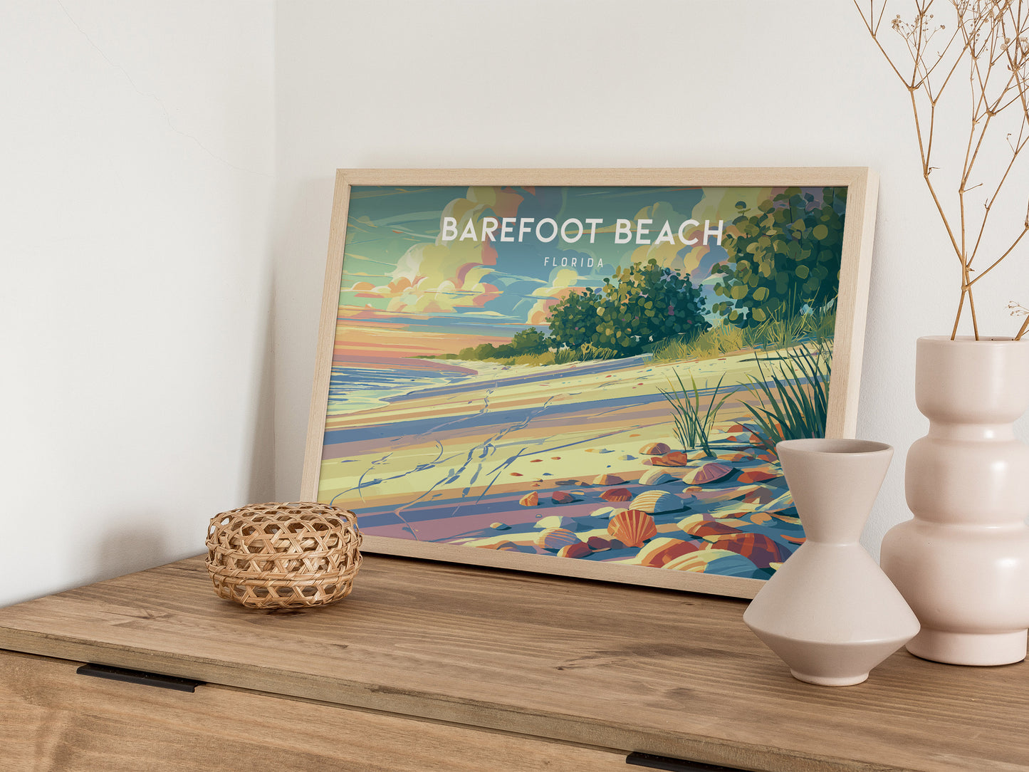 Barefoot Beach, Florida Poster | Tropical Shoreline Landscape Coastal Decor Wall Art — 12x18 in