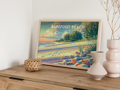 Barefoot Beach, Florida Poster | Tropical Shoreline Landscape Coastal Decor Wall Art — 12x18 in