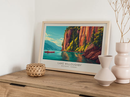 Lake Willoughby Landscape Matte Border Poster | Westmore, Vermont Vacation Wall Art — 12x18 in