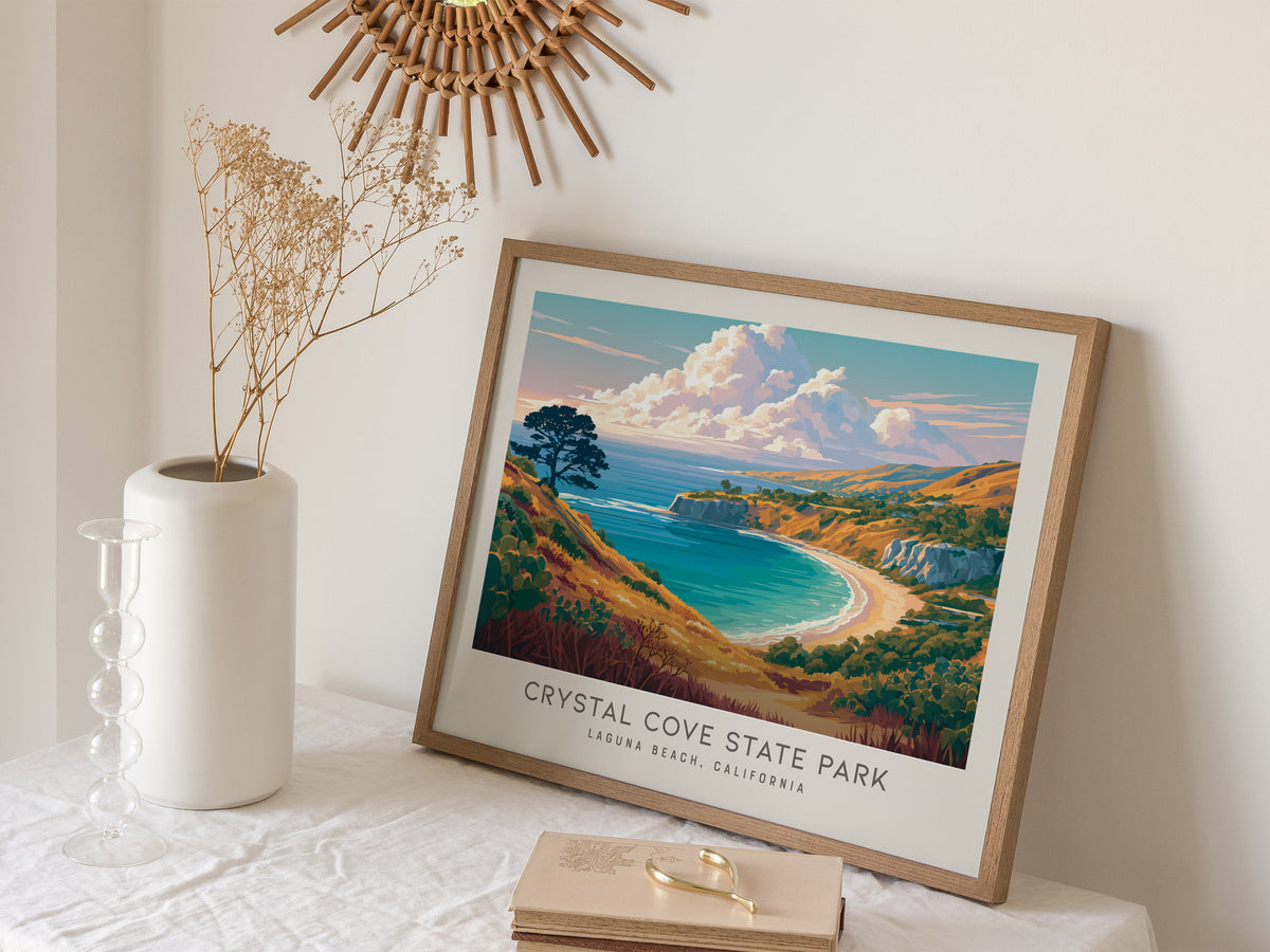Crystal Cove State Park Landscape Matte Border Poster | Beach House Decor Laguna Beach, California Vacation Wall Art — 16x20
