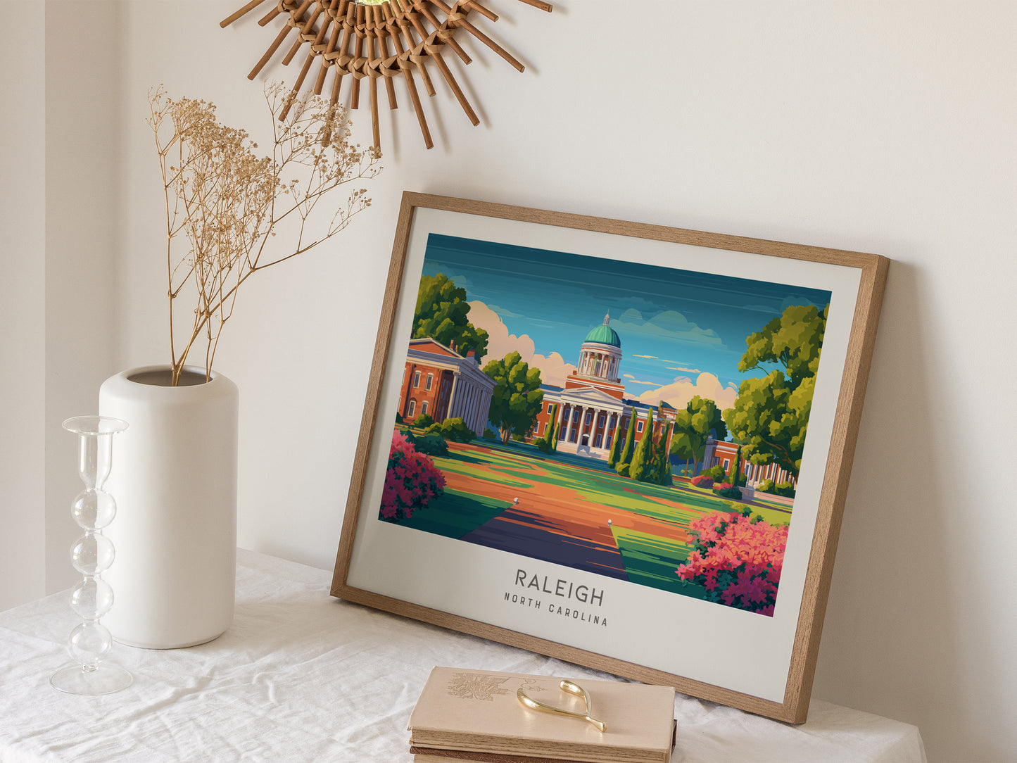 Raleigh Landscape Matte Border Poster | North Carolina Travel Wall Art — 16x20 in