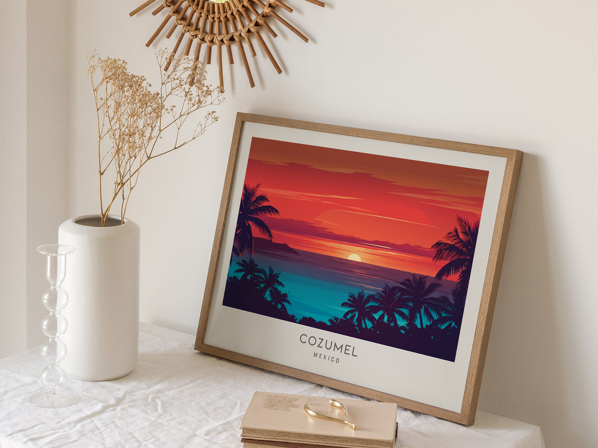 Cozumel Landscape Matte Border Poster | Mexico Tropical Beach Print Travel Wall Art — 16x20 in