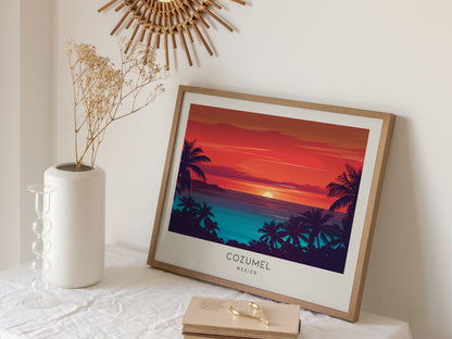 Cozumel Landscape Matte Border Poster | Mexico Tropical Beach Print Travel Wall Art — 16x20 in