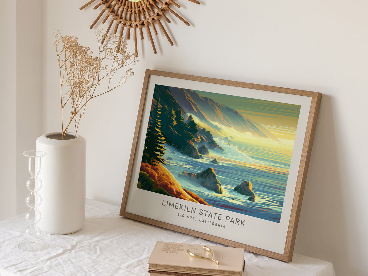 Limekiln State Park Landscape Matte Border Poster | Big Sur, California Coastal Beach Decor — 16x20 in