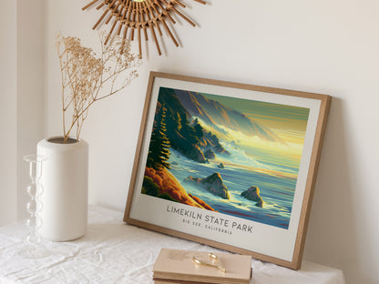 Limekiln State Park Landscape Matte Border Poster | Big Sur, California Coastal Beach Decor — 16x20 in