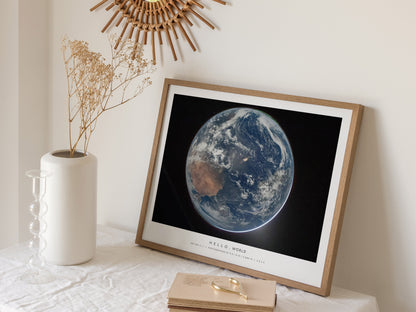 Hello, World Landscape Poster | NASA Artemis II Space Photography Wall Art — 16x20 in