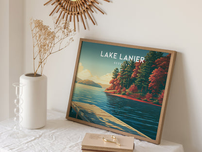 Lake Lanier, Georgia Landscape Poster | Scenic Lake House Beach House Decor Wall Art — 16x20 in