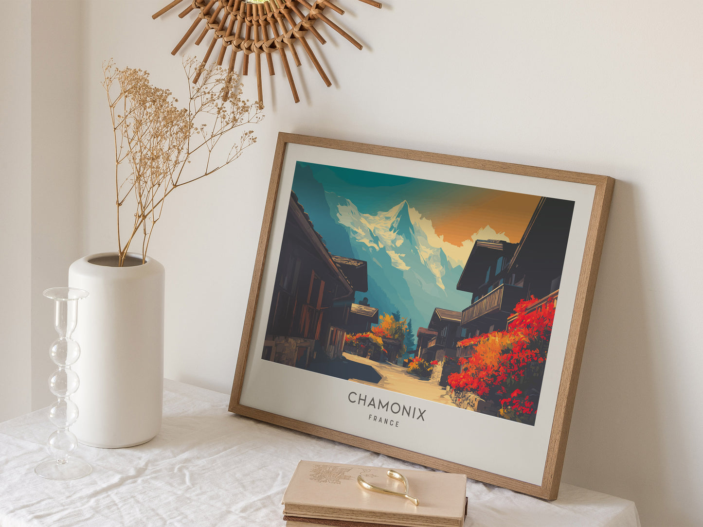 Chamonix Landscape Matte Border Poster | France Travel Wall Art — 16x20 in