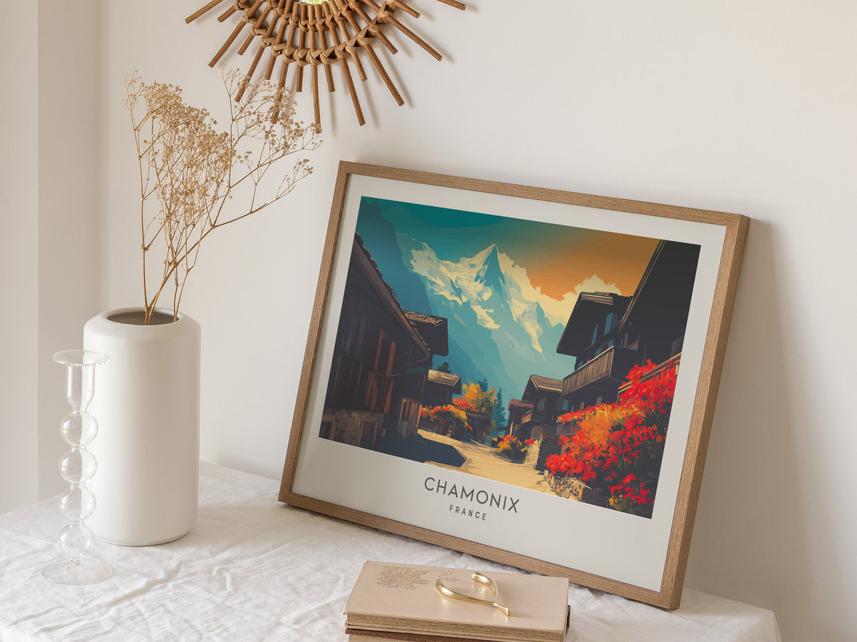Chamonix Landscape Matte Border Poster | France Travel Wall Art — 16x20 in