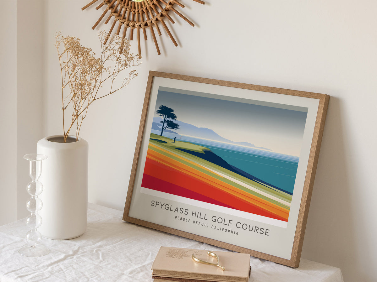 Spyglass Hill Golf Course Landscape Matte Border Poster | Pebble Beach, California Golf Course Print Wall Art — 16x20 in