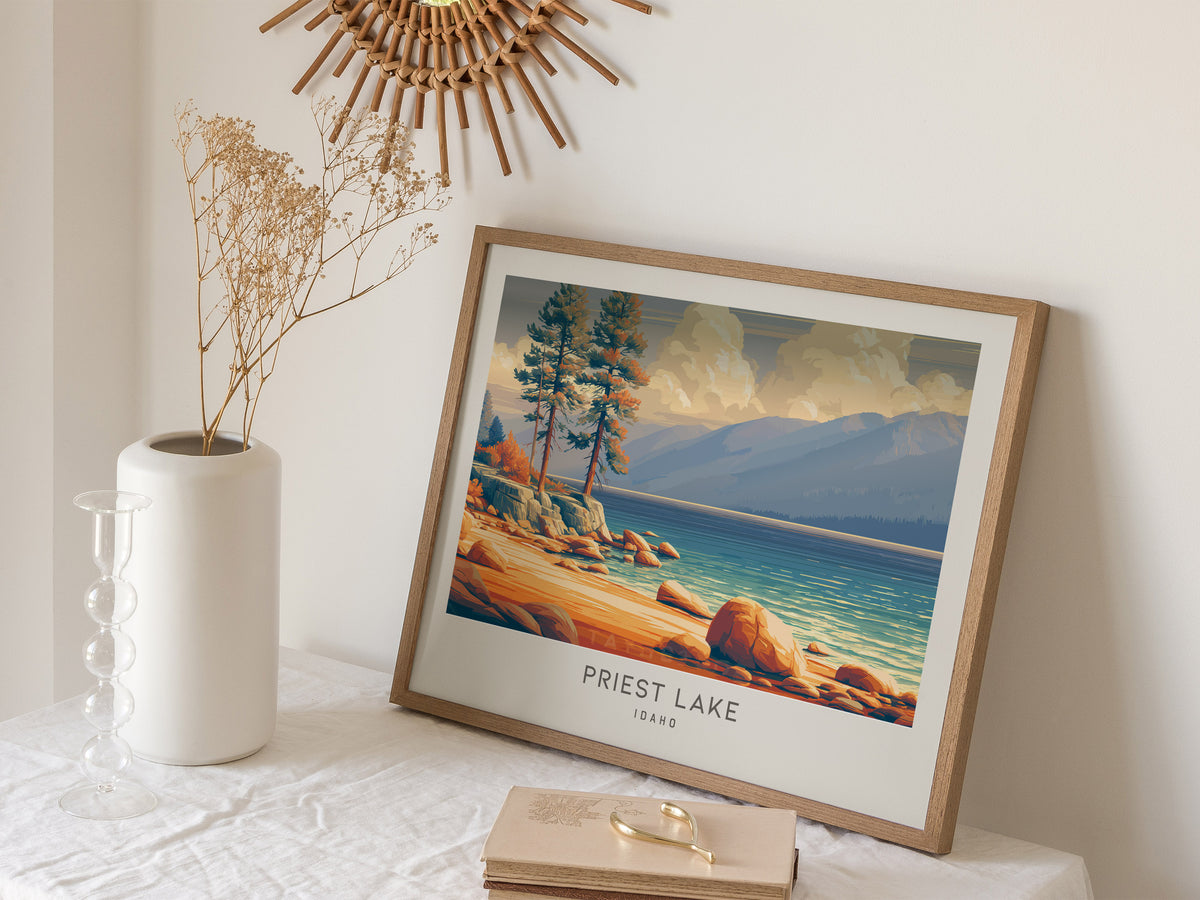 Priest Lake Landscape Matte Border Poster | Idaho Travel Gift Beach House Decor — 16x20 in