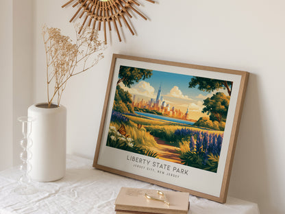 Liberty State Park Landscape Matte Border Poster | Jersey City, New Jersey Framed or Unframed Travel Gift — 16x20 in