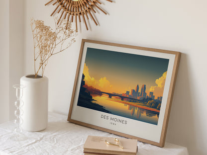 Des Moines Landscape Matte Border Poster | Iowa Travel Wall Art — 16x20 in
