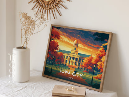 Iowa City, Iowa Landscape Poster | Midwest College Town Vacation Wall Art — 16x20 in