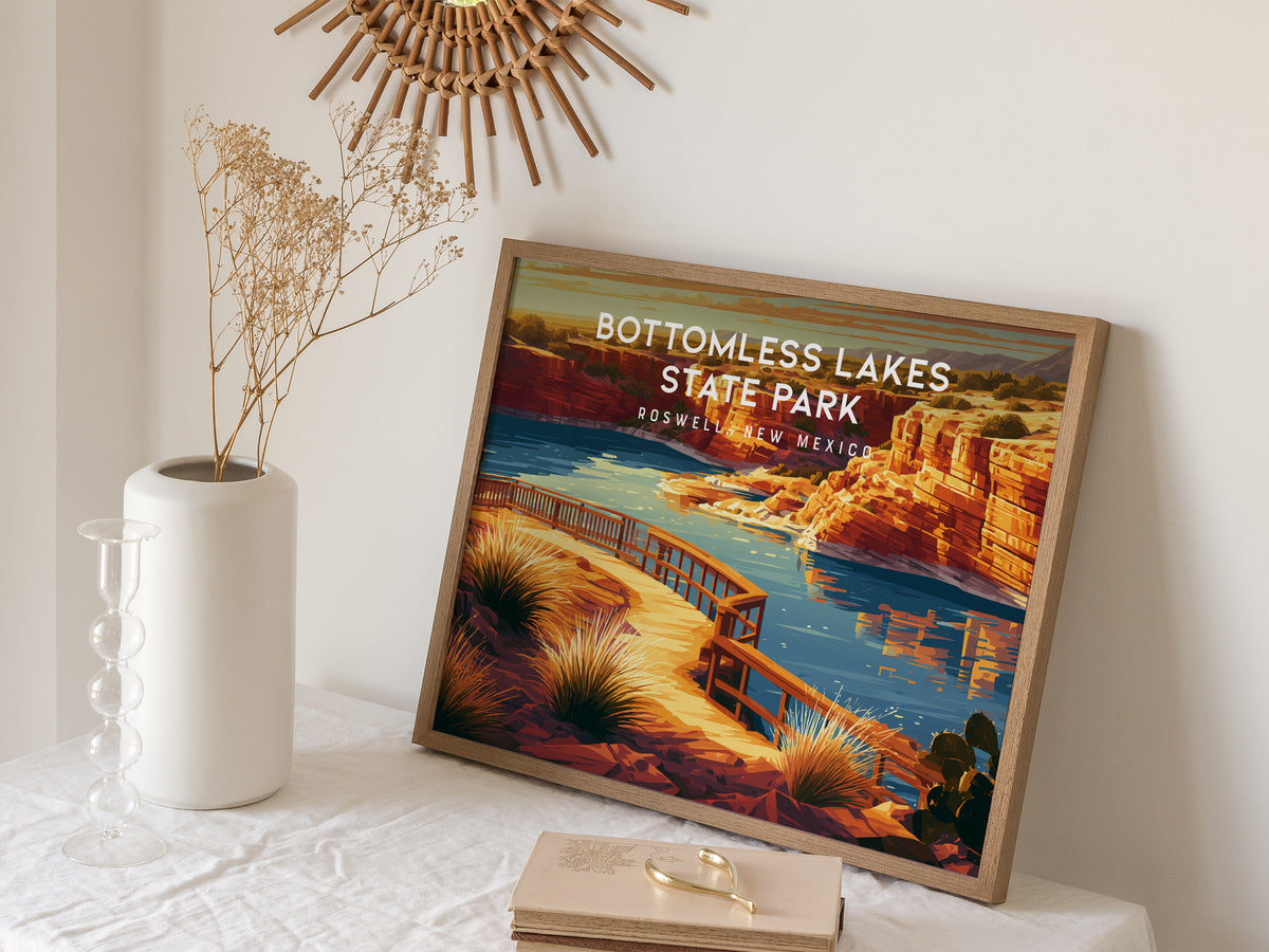 Bottomless Lakes State Park Landscape Poster | Roswell, New Mexico Vacation Wall Art — 16x20 in