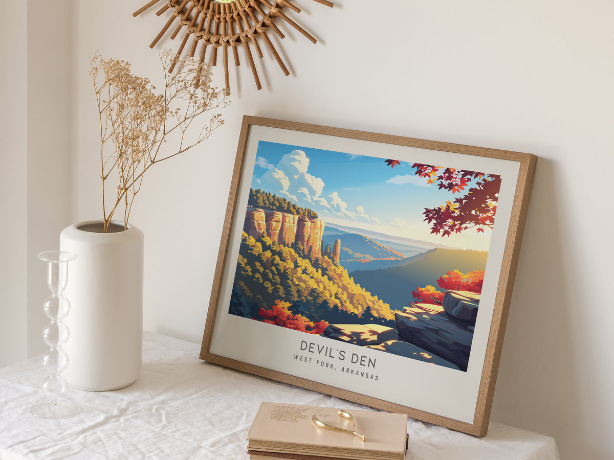 Devil's Den Landscape Matte Border Poster | West Fork, Arkansas Travel Gift Framed or Unframed — 16x20 in