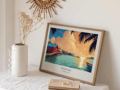 Roatan Landscape Matte Border Poster | Honduras Vacation Wall Art Beach House Decor — 16x20 in