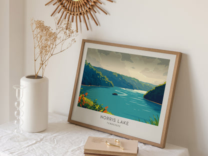 Norris Lake Landscape Matte Border Poster | Tennessee Vacation Wall Art — 16x20 in