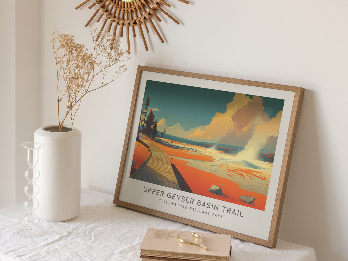 Upper Geyser Basin Trail Landscape Matte Border Poster | Yellowstone National Park Framed or Unframed Travel Gift — 16x20 in