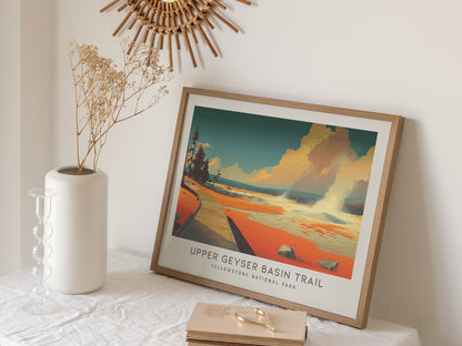 Upper Geyser Basin Trail Landscape Matte Border Poster | Yellowstone National Park Framed or Unframed Travel Gift — 16x20 in