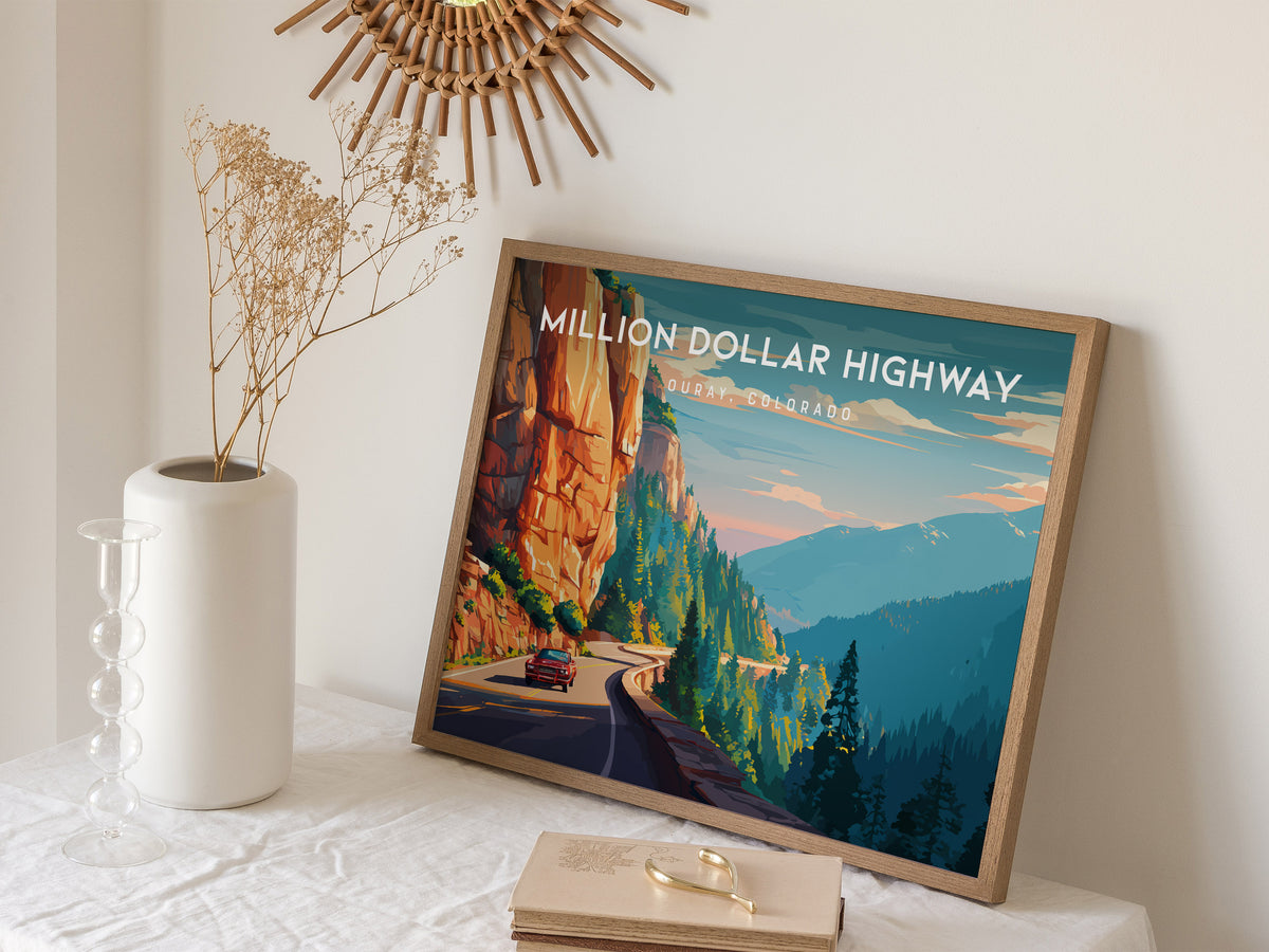 Million Dollar Highway Landscape Poster | Ouray, Colorado Framed or Unframed Alpine Road Art — 16x20 in