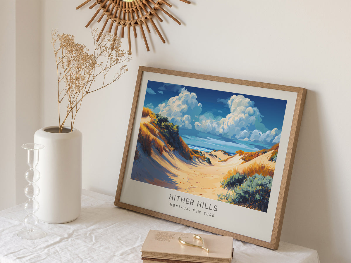 Hither Hills Landscape Matte Border Poster | Montauk, New York Coastal Beach Decor — 16x20 in