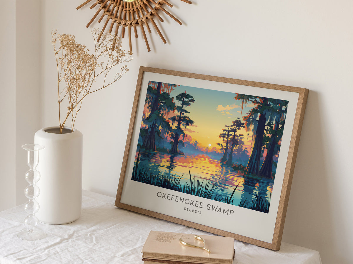 Okefenokee Swamp Landscape Matte Border Poster | Georgia Destination Print Travel Wall Art — 16x20 in