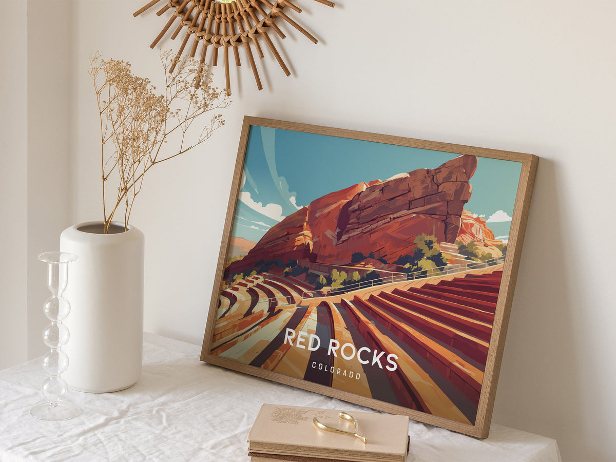 Red Rocks Amphitheatre Landscape, Colorado Poster | Iconic Mountain Venue Destination Print Wall Art — 16x20 in