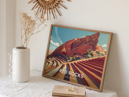 Red Rocks Amphitheatre Landscape, Colorado Poster | Iconic Mountain Venue Destination Print Wall Art — 16x20 in
