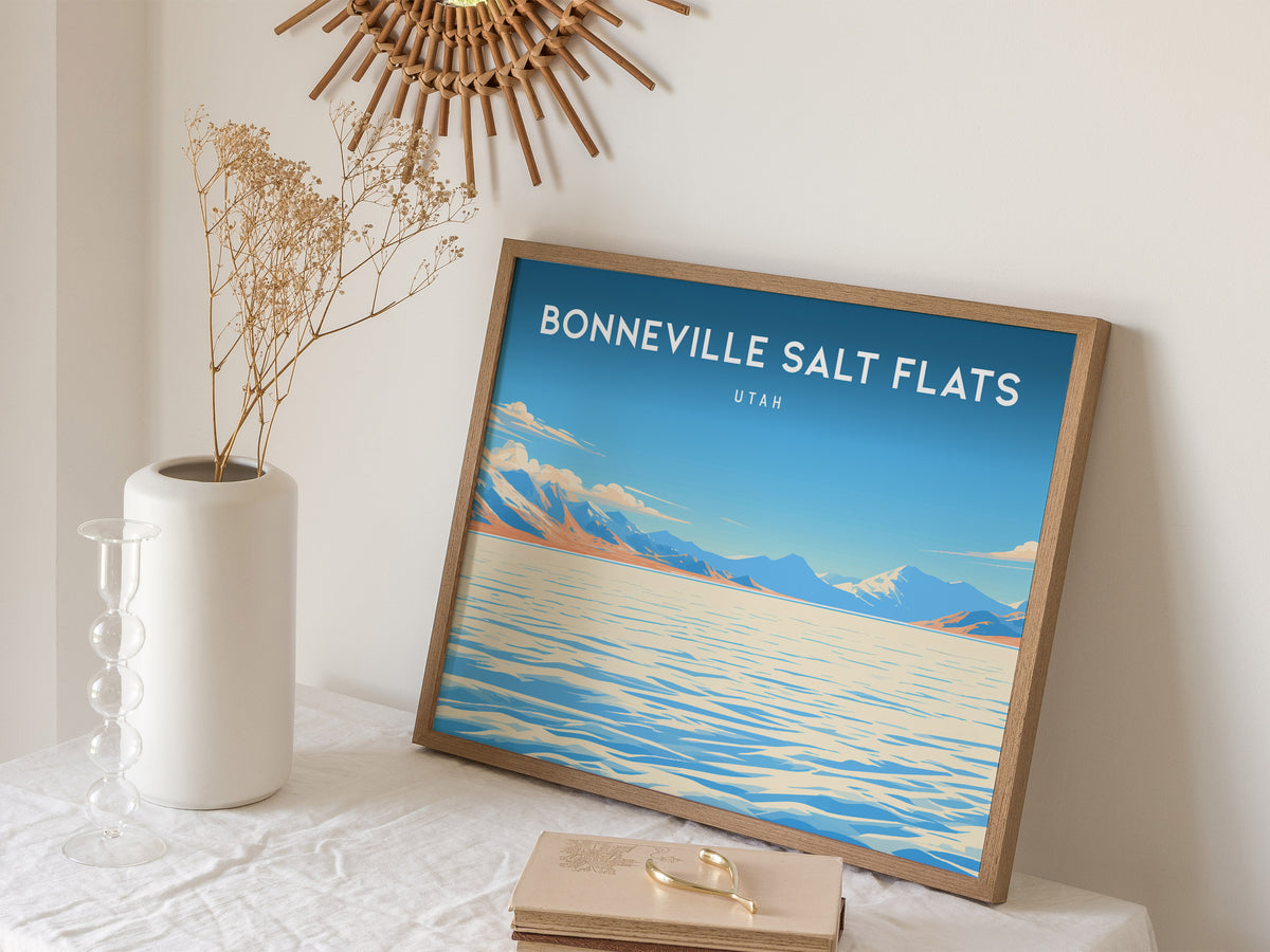 Bonneville Salt Flats Landscape Poster | Utah Endless White Expanse Travel Wall Art — 16x20 in