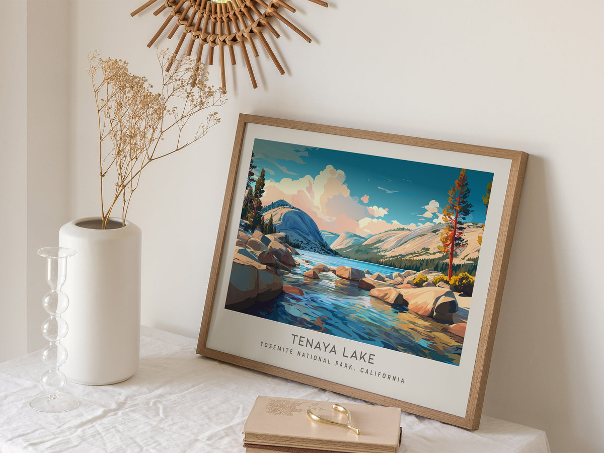 Tenaya Lake Landscape Matte Border Poster | Yosemite National Park, California Framed or Unframed Travel Gift — 16x20 in