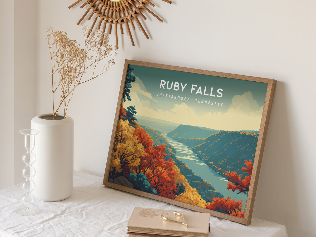 Ruby Falls Landscape Poster | Chattanooga, Tennessee Cavern Vacation Wall Art — 16x20 in