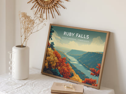 Ruby Falls Landscape Poster | Chattanooga, Tennessee Cavern Vacation Wall Art — 16x20 in