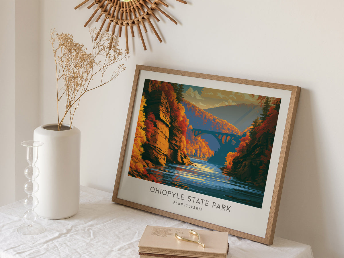 Ohiopyle State Park Landscape Matte Border Poster | Pennsylvania Vacation Wall Art — 16x20 in
