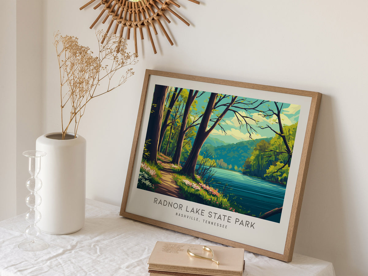 Radnor Lake State Park Landscape Matte Border Poster | Nashville, Tennessee Travel Gift Framed or Unframed — 16x20 in