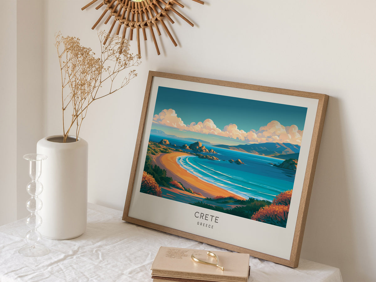 Crete Landscape Matte Border Poster | Greece Tropical Beach Print Vacation Wall Art — 16x20 in