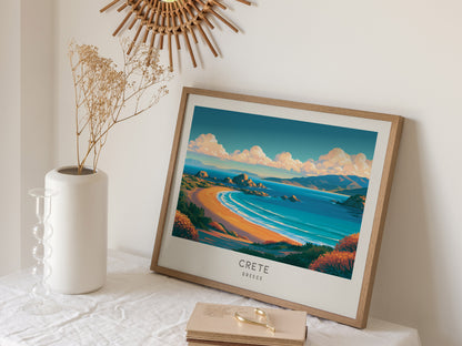 Crete Landscape Matte Border Poster | Greece Tropical Beach Print Vacation Wall Art — 16x20 in