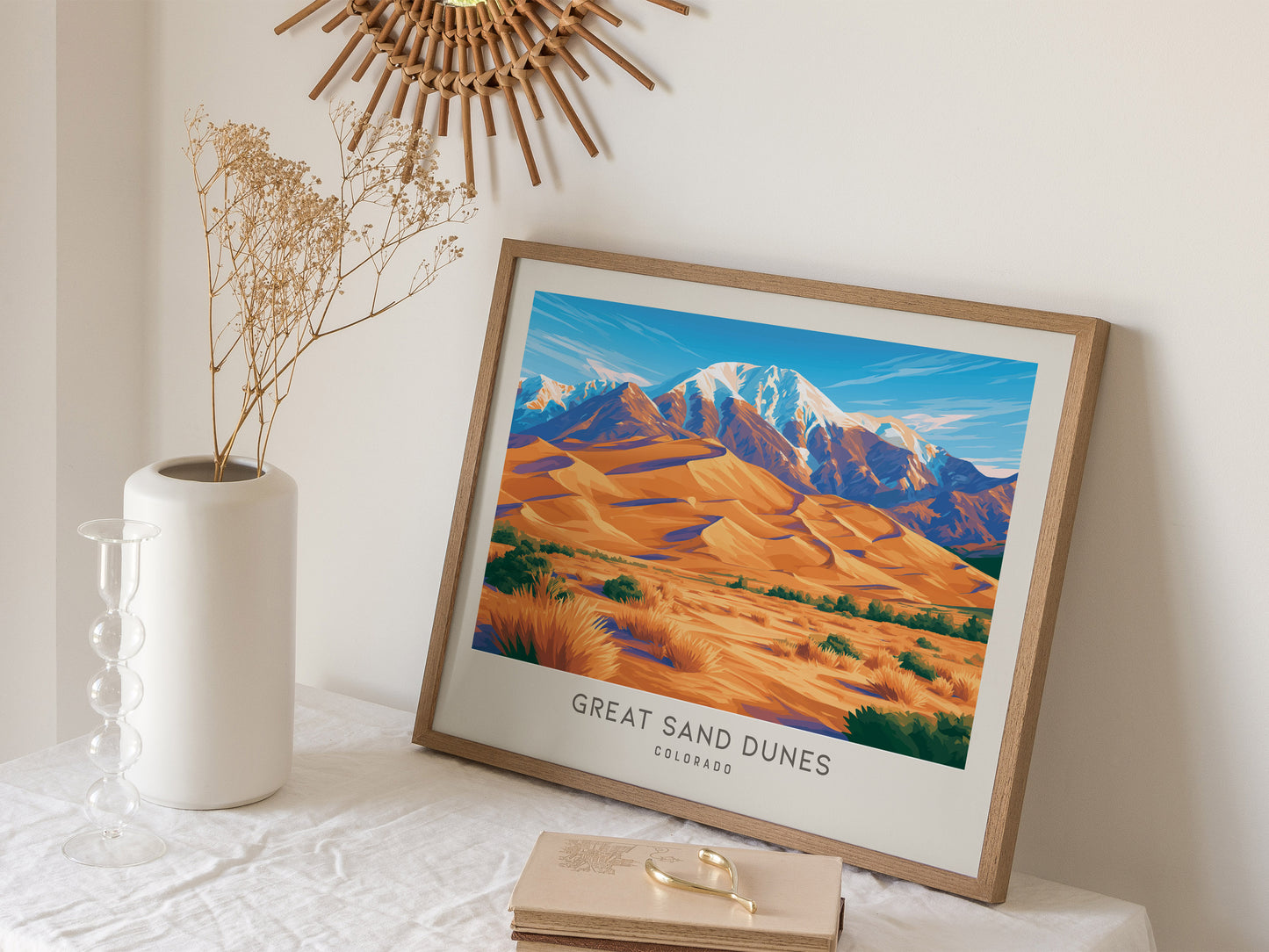 Great Sand Dunes Landscape Matte Border Poster | Colorado Travel Wall Art — 16x20 in