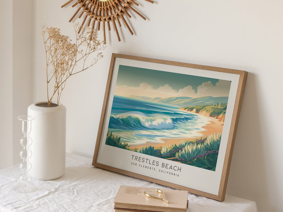 Trestles Beach Landscape Matte Border Poster | San Clemente, California Vacation Wall Art — 16x20 in