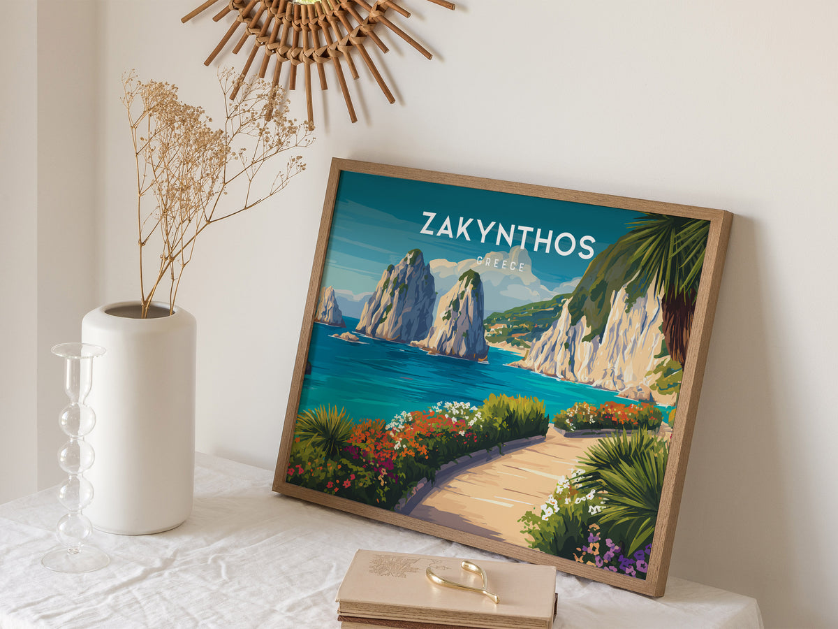 Zakynthos, Greece Landscape Poster | Navagio Beach Travel Gift Wall Art — 16x20 in