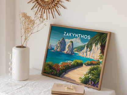 Zakynthos, Greece Landscape Poster | Navagio Beach Travel Gift Wall Art — 16x20 in