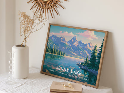 Jenny Lake Landscape Poster | Grand Teton National Park, Wyoming Framed or Unframed Travel Gift Wall Art — 16x20 in