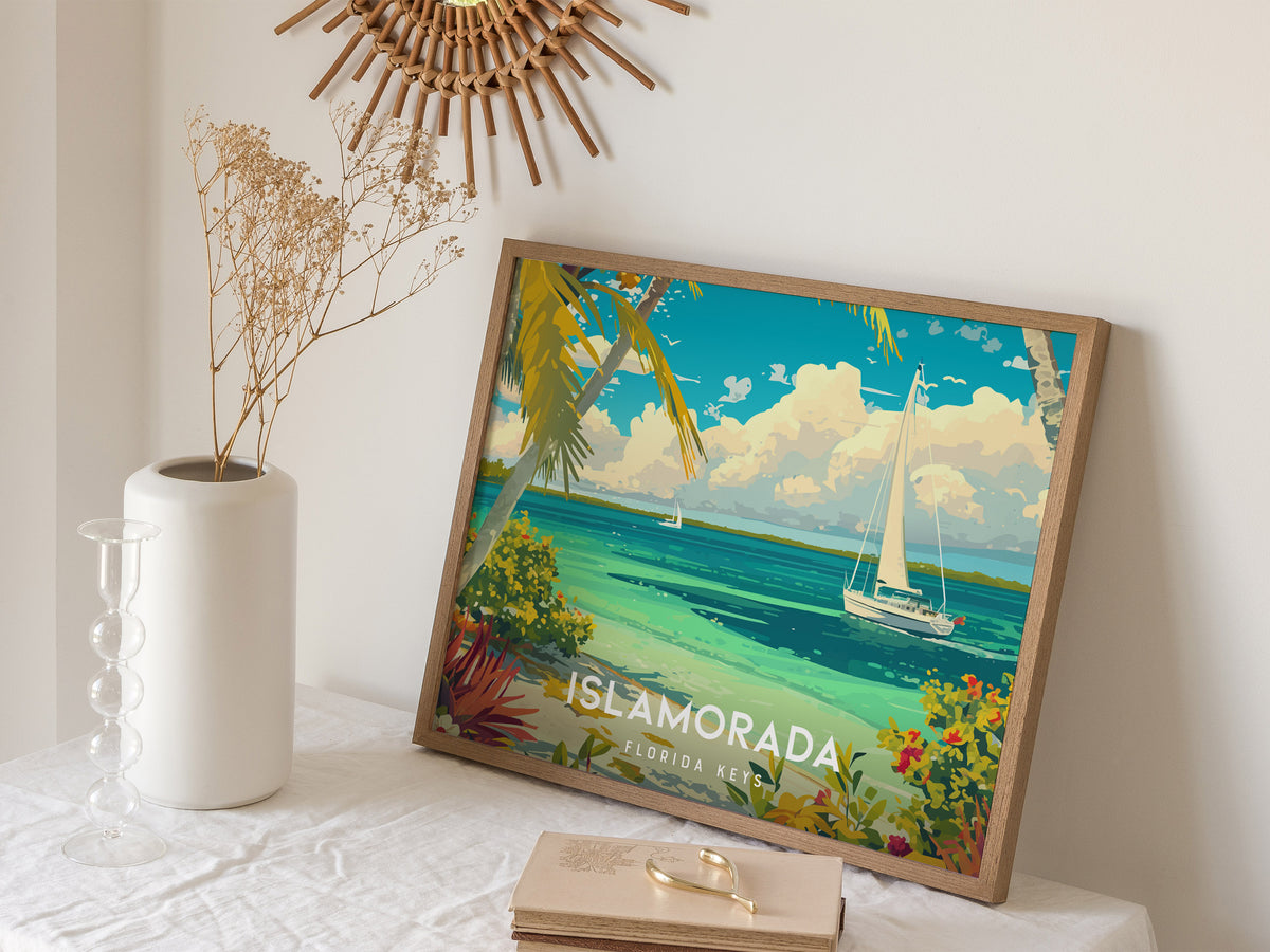Islamorada, Florida Keys Poster | Landscape Coastal Decor Tiki & Palms Wall Art — 16x20 in